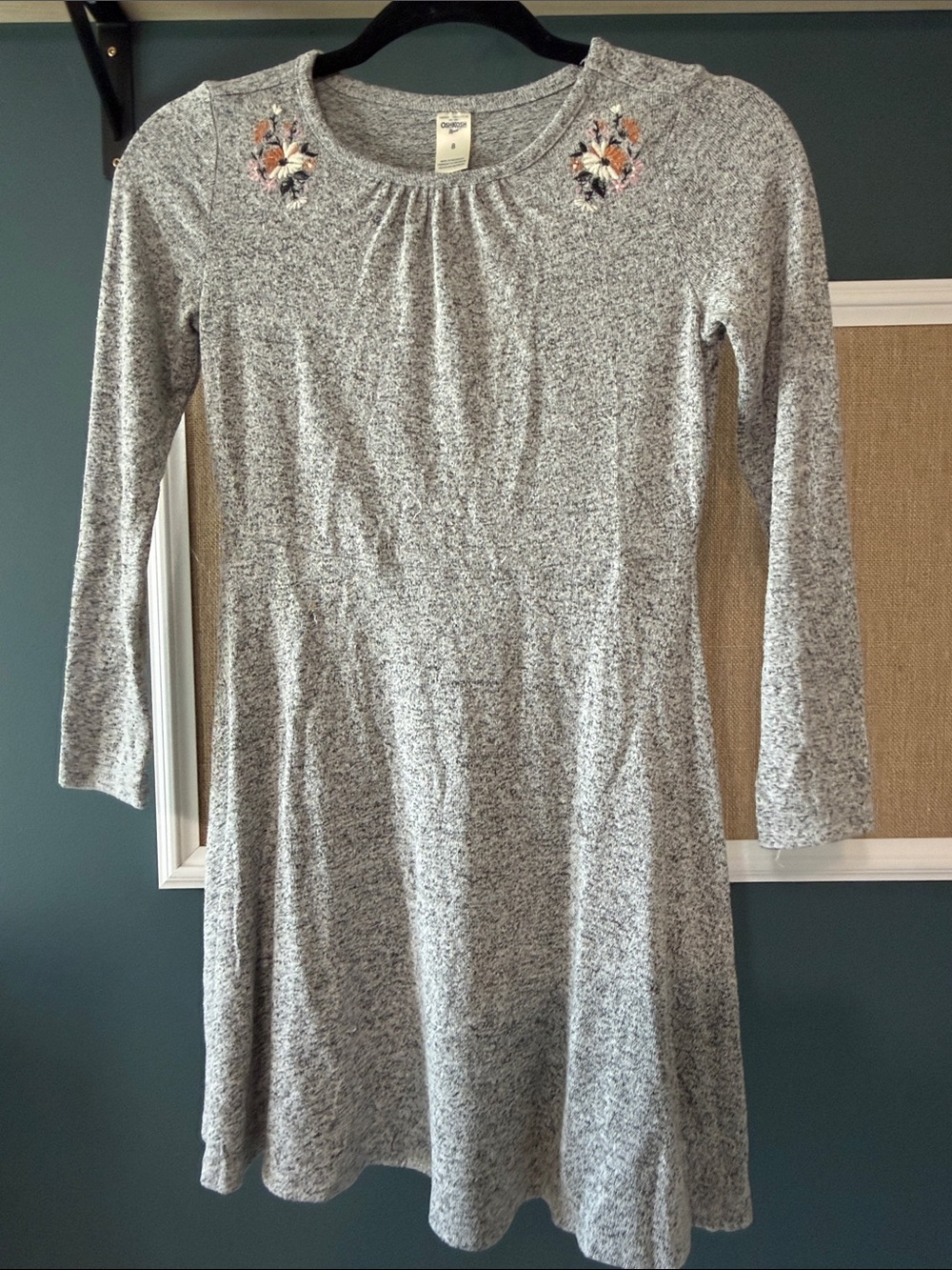 OshKosh B'gosh Heather Gray Knit Dress with Floral Embroidery